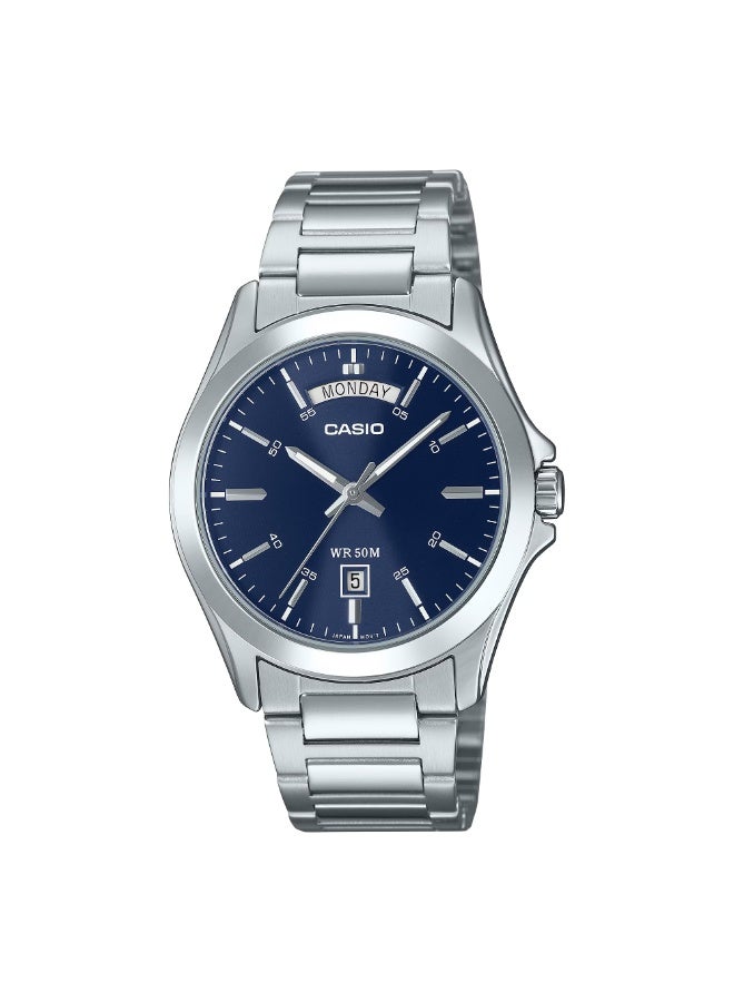 Casio Enticer Blue Dial Silver Men's Watch- MTP-1370D-2A2 - Image 1