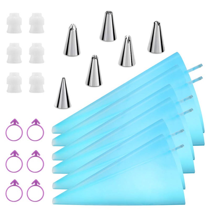 Kasmoire Reusable Piping Bags and Tips Set Cake Decorating Tools with Icing Pastry Bags Icing Bags Tips Couplers and Frosting Bags Ties for Cookie Cupcakes