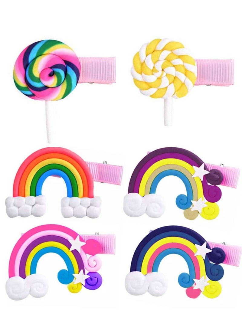 CATANES 6 Packs For Hair Clips Cloud Ornaments and Lollipop Colourful Flatback Polymer Hair Clips - Image 1