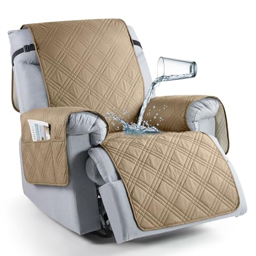 TAOCOCO 100% Waterproof Recliner Chair Cover, Non Slip Recliner Covers for Recliner Chair with Pocket, Washable Reclining Chair Cover Furniture Protector for Kids,Dogs(23.6'', Camel) - Image 1