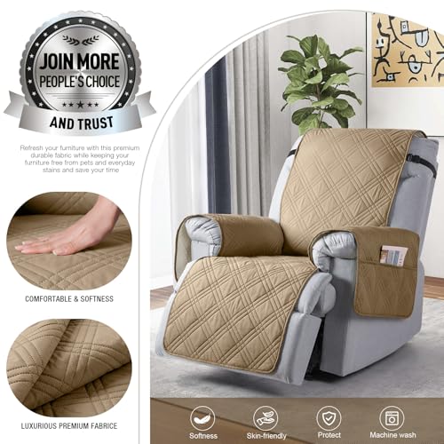 TAOCOCO 100% Waterproof Recliner Chair Cover, Non Slip Recliner Covers for Recliner Chair with Pocket, Washable Reclining Chair Cover Furniture Protector for Kids,Dogs(23.6'', Camel) - Image 4