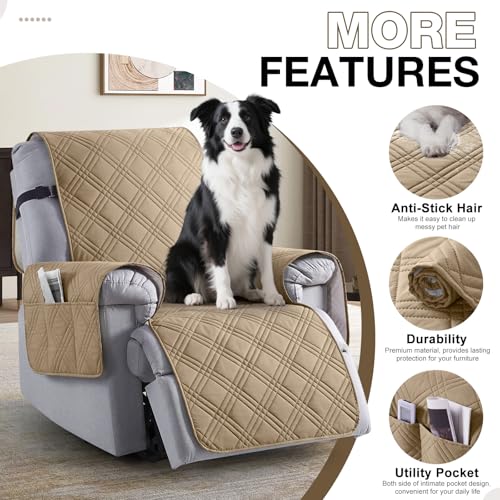 TAOCOCO 100% Waterproof Recliner Chair Cover, Non Slip Recliner Covers for Recliner Chair with Pocket, Washable Reclining Chair Cover Furniture Protector for Kids,Dogs(23.6'', Camel) - Image 5