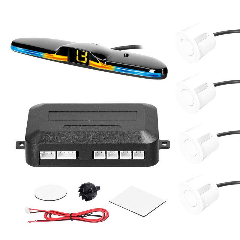 Car Parking Sensor System White: 30-250 Centimeter Accuracy - Easy To Use Rear Reversing Radars With Sound Alarm For 12V Vehicle Reverse Parking - Image 1
