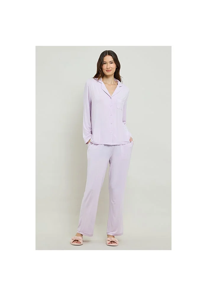 R&b Solid Lapel Collar Pyjama Set