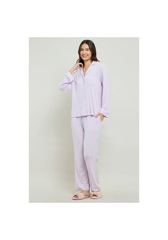 R&b Solid Lapel Collar Pyjama Set