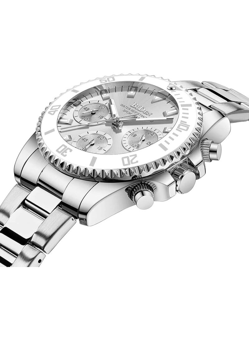 BIDEN Women Elegant Chronograph Rotatable Bezel Mineral Glass Luminous Watch Stainless Steel Waterproof Date Analog Quartz Watch Fashion Business Dress Wrist Watch - Image 2