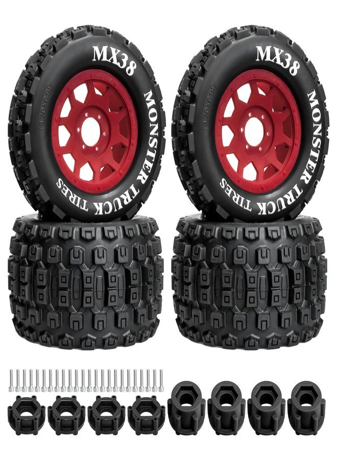 LRFHL MX38 F/R 3.8" RC Tire and Wheels 1/8 RC Monster Truck Tires with 17mm Hex Adapter for Arrma Notorious Outcast Kraton 6S Traxxas E-Revo 1/7 1/8 RC Truck Car (4PCS, Red) - Image 1