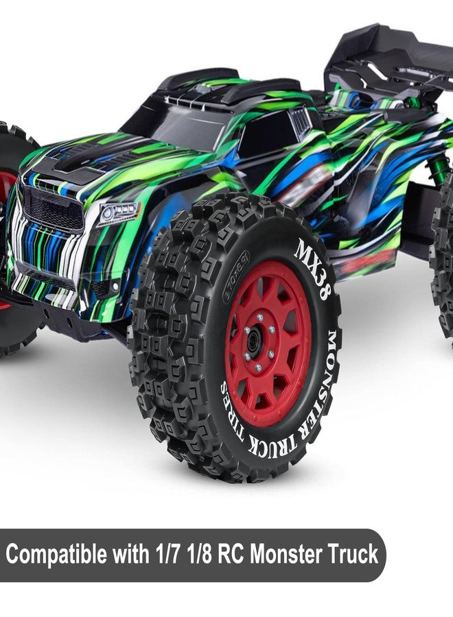 LRFHL MX38 F/R 3.8" RC Tire and Wheels 1/8 RC Monster Truck Tires with 17mm Hex Adapter for Arrma Notorious Outcast Kraton 6S Traxxas E-Revo 1/7 1/8 RC Truck Car (4PCS, Red) - Image 3