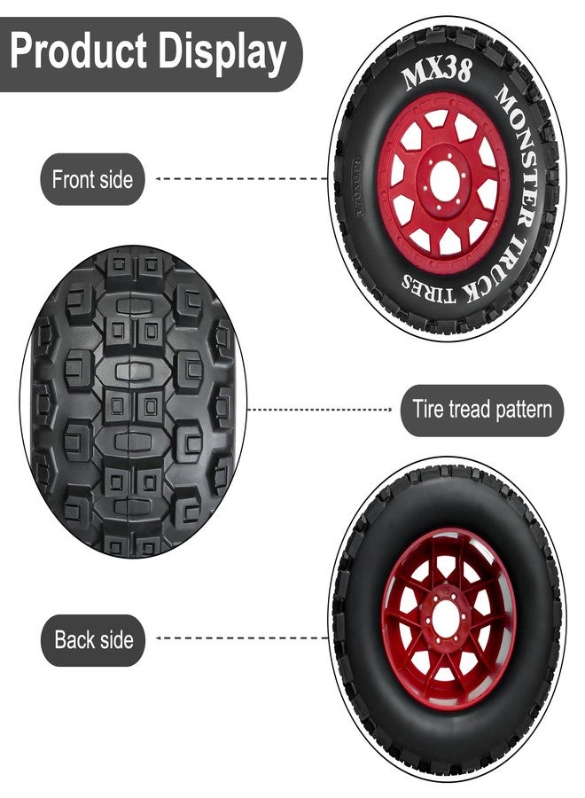 LRFHL MX38 F/R 3.8" RC Tire and Wheels 1/8 RC Monster Truck Tires with 17mm Hex Adapter for Arrma Notorious Outcast Kraton 6S Traxxas E-Revo 1/7 1/8 RC Truck Car (4PCS, Red) - Image 5