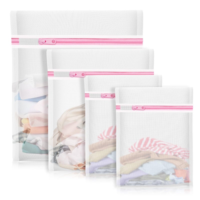 MIAETFH 4Pcs Mesh Laundry Bags, Lingerie Bags for Washing Delicates,Mesh Wash Bags for Toy Storage & Cleaning, Travel Storage Organizer Bag, Dorm Room Essentials (1 Large, 1 Medium, 2 Small) (Fine Net) - Image 1