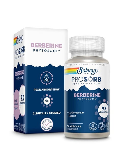 Solaray Berberine Phytosome - 9X Absorption and Easy-to-Digest - Standardized to 30% Berberine HCl - Vegan, Made Without Soy - 60-Day Guarantee - 30 Servings, 30 VegCaps
