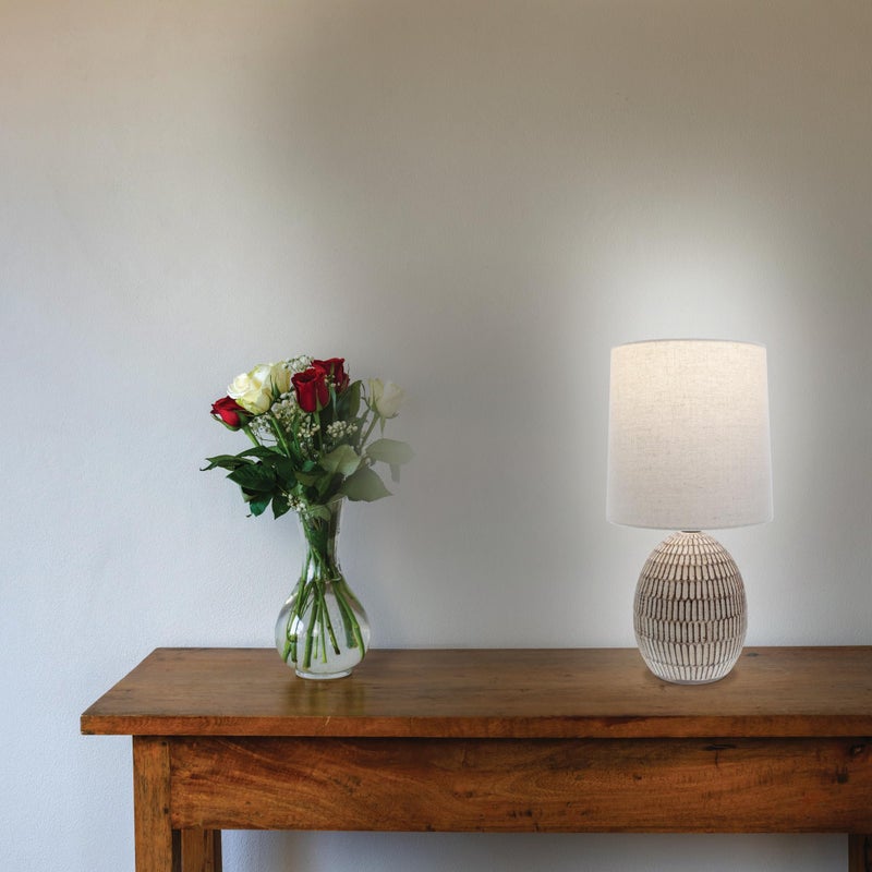 XTREME Ceramic Table Lamp, 12.75" Carved Textured Table Lamp, Modern Brown Bedside Lamp with Beige Shade, Small Nightstand Lamp for Bedroom Living Room, E26 Bulb Required - Image 4