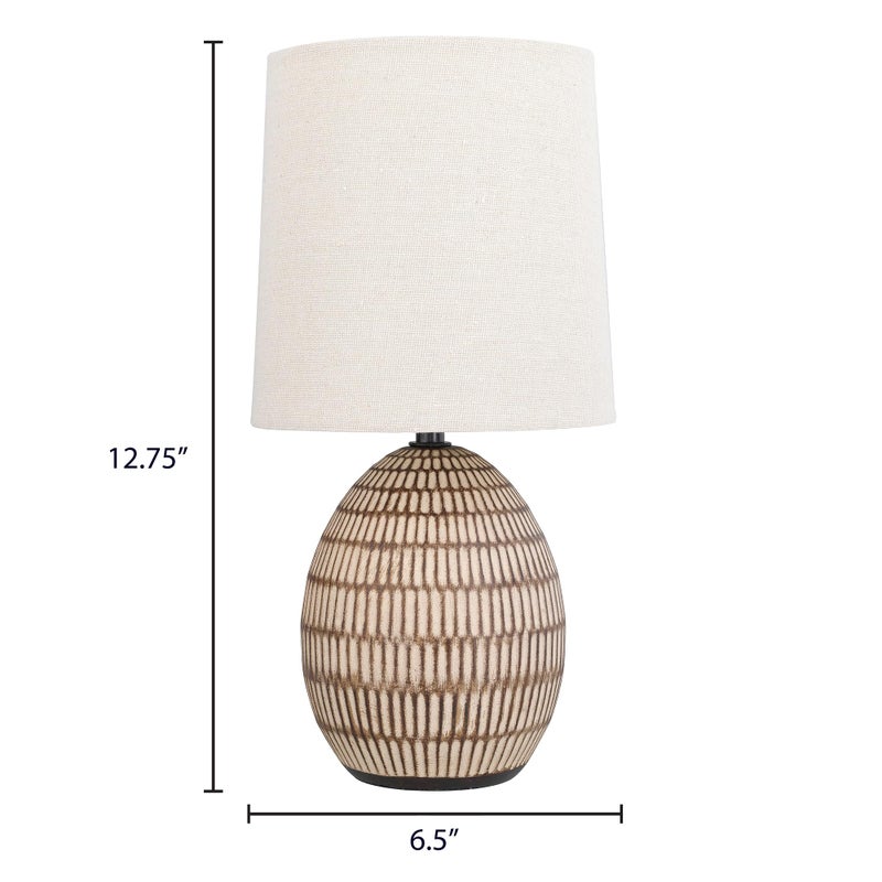 XTREME Ceramic Table Lamp, 12.75" Carved Textured Table Lamp, Modern Brown Bedside Lamp with Beige Shade, Small Nightstand Lamp for Bedroom Living Room, E26 Bulb Required - Image 3