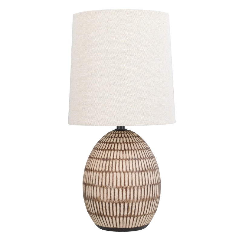 XTREME Ceramic Table Lamp, 12.75" Carved Textured Table Lamp, Modern Brown Bedside Lamp with Beige Shade, Small Nightstand Lamp for Bedroom Living Room, E26 Bulb Required - Image 1