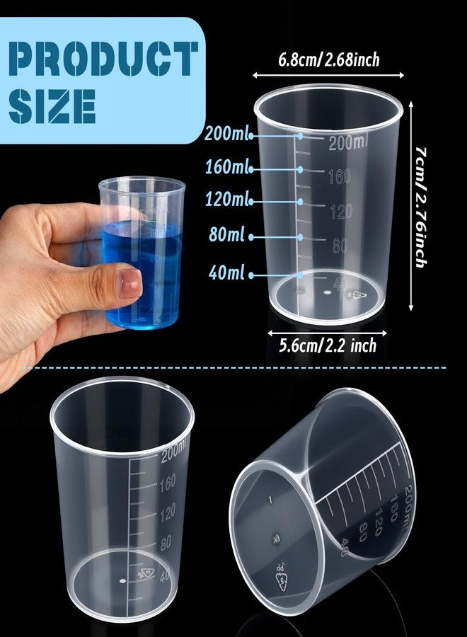 Konohan 200 Pack 6.8oz/200ml Plastic Measuring Liquid Cups Medicine Mixing Cups Disposable Graduated Beakers Bulk Clear Beaker with Graduated for Laboratory, Liquid, Acrylic Paint Art, Medicine - Image 2