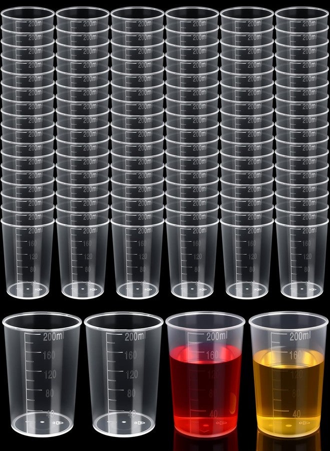 Konohan 200 Pack 6.8oz/200ml Plastic Measuring Liquid Cups Medicine Mixing Cups Disposable Graduated Beakers Bulk Clear Beaker with Graduated for Laboratory, Liquid, Acrylic Paint Art, Medicine - Image 1