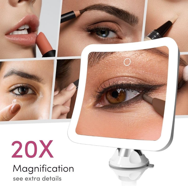 Fancii 20x Magnifying Makeup Mirror with LED Lights Rechargeable High Zoom  7inch Large Lighted Travel Mirror for Vanity and Bathroom Dimmable 3 Light Settings Strong Suction 360 Rotation - Image 2