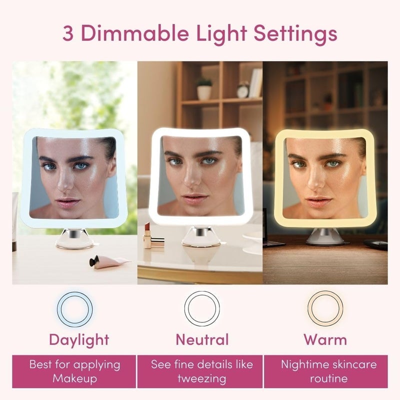 Fancii 20x Magnifying Makeup Mirror with LED Lights Rechargeable High Zoom  7inch Large Lighted Travel Mirror for Vanity and Bathroom Dimmable 3 Light Settings Strong Suction 360 Rotation - Image 3