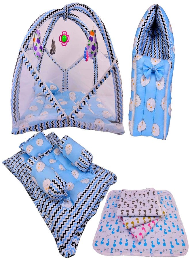 Kwitchy New Born Baby Luxury Bedding Set Play Gym Bed, Gadda Set, Nappy Changing Sheets & Carry Bag (Blue, 0-6 Months) (4PCS Set) - Image 1