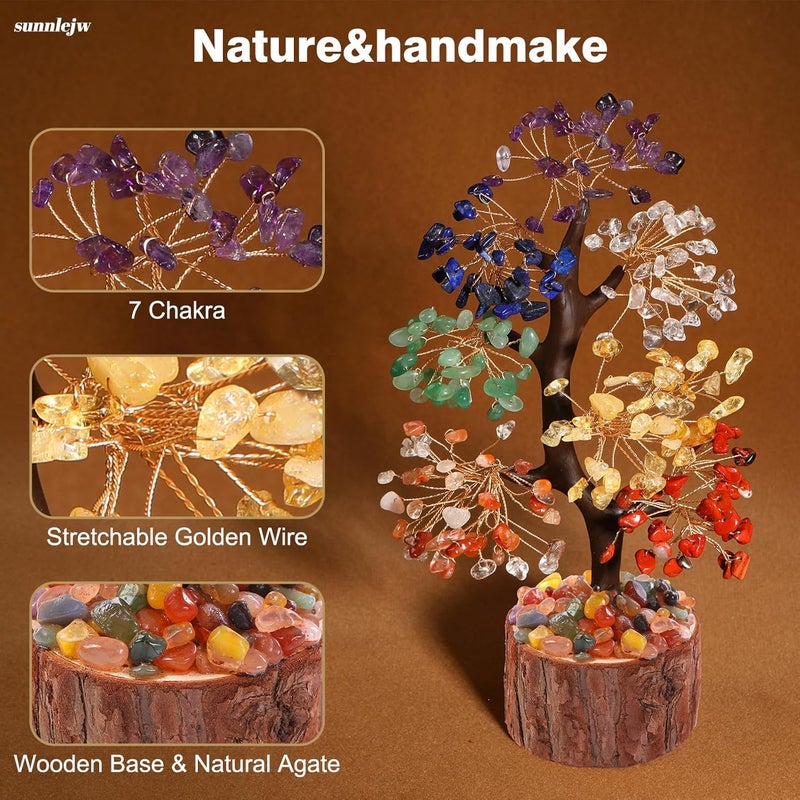 Sunnlejw 7 Chakra Crystal Tree of Life,Birthday Gifts for Women, Healing Crystal and Stones for Positive Energy,Gifts for Sister and Mom,House Warming Gift,Money Feng Shui Tree Decoration - Image 3