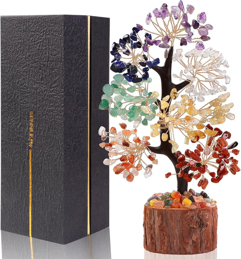 Sunnlejw 7 Chakra Crystal Tree of Life,Birthday Gifts for Women, Healing Crystal and Stones for Positive Energy,Gifts for Sister and Mom,House Warming Gift,Money Feng Shui Tree Decoration - Image 1