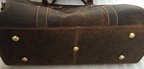 KomalC حقائب دفل جلدية كومال سي 24 بوصة للرجال والنساء للسفر والليالي وعطلات نهاية الأسبوع حقائب جلدية رياضية للجيم للرجال (بني متآكل) - Image 4