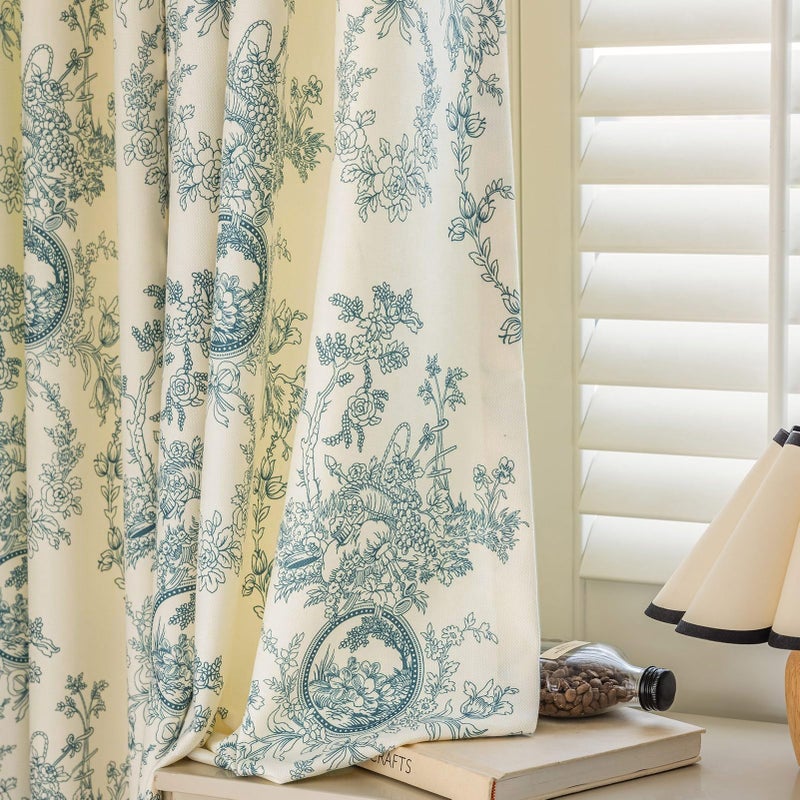 SUOUO Aqua Blue Floral Curtains for Living Room Chenille Patterned Vintage Victorian Decor 84 Inches Long 2 Panels Light Filtering Window Drapes for Bedroom Dining - Image 1