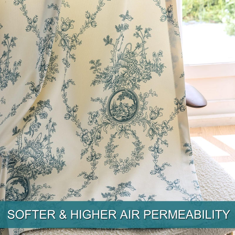 SUOUO Aqua Blue Floral Curtains for Living Room Chenille Patterned Vintage Victorian Decor 84 Inches Long 2 Panels Light Filtering Window Drapes for Bedroom Dining - Image 4