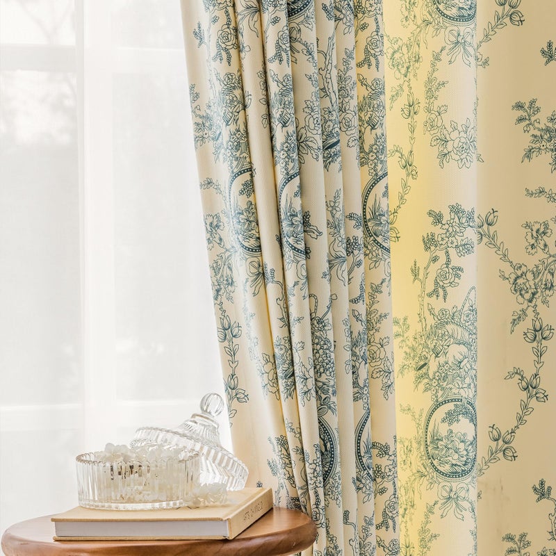 SUOUO Aqua Blue Floral Curtains for Living Room Chenille Patterned Vintage Victorian Decor 84 Inches Long 2 Panels Light Filtering Window Drapes for Bedroom Dining - Image 5