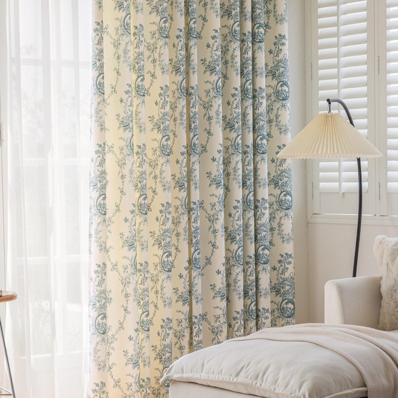 SUOUO Aqua Blue Floral Curtains for Living Room Chenille Patterned Vintage Victorian Decor 84 Inches Long 2 Panels Light Filtering Window Drapes for Bedroom Dining - Image 3