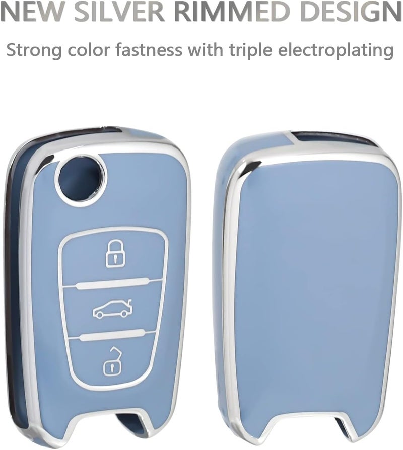 OFFCURVE Key Fob Cover Compatible with Kia, Car Key Case Holder for Kia Soul, Rio, Sportage, Hyundai Elantra Santa Fe Verna Carens Forte Avante Flip Folding Keyless Entry Car Accessories, Blue - Image 4