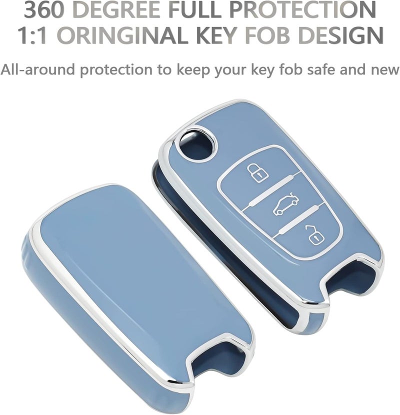 OFFCURVE Key Fob Cover Compatible with Kia, Car Key Case Holder for Kia Soul, Rio, Sportage, Hyundai Elantra Santa Fe Verna Carens Forte Avante Flip Folding Keyless Entry Car Accessories, Blue - Image 3