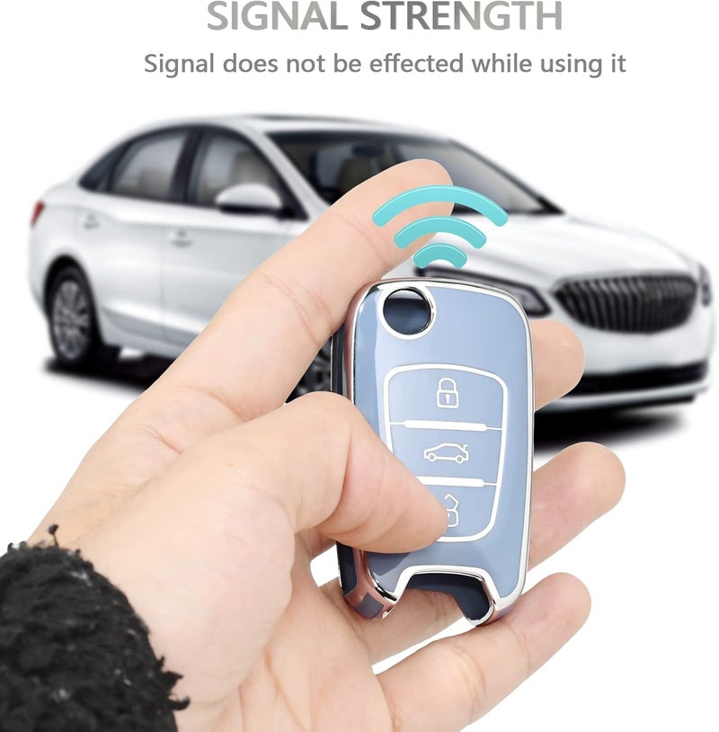 OFFCURVE Key Fob Cover Compatible with Kia, Car Key Case Holder for Kia Soul, Rio, Sportage, Hyundai Elantra Santa Fe Verna Carens Forte Avante Flip Folding Keyless Entry Car Accessories, Blue - Image 5