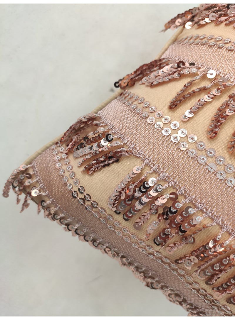 Ramsha Rose Gold Color sequine Polyester Cushion Cover for Sofa, Bed, Living Room - CS 035 (40x40cm) - Image 4