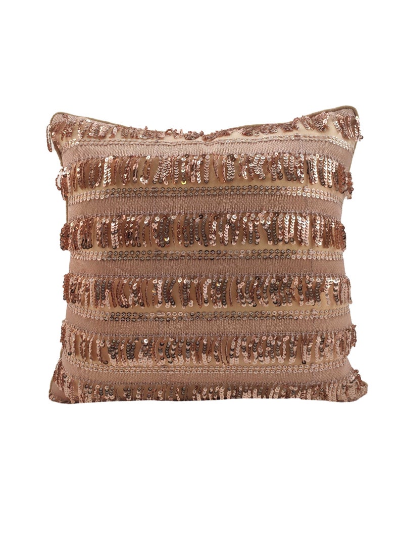 Ramsha Rose Gold Color sequine Polyester Cushion Cover for Sofa, Bed, Living Room - CS 035 (40x40cm) - Image 1