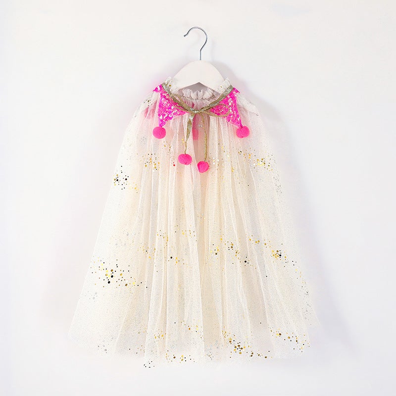 Girls Sequin Tulle Cape Christmas Beach Poncho Dot + Rose Ball