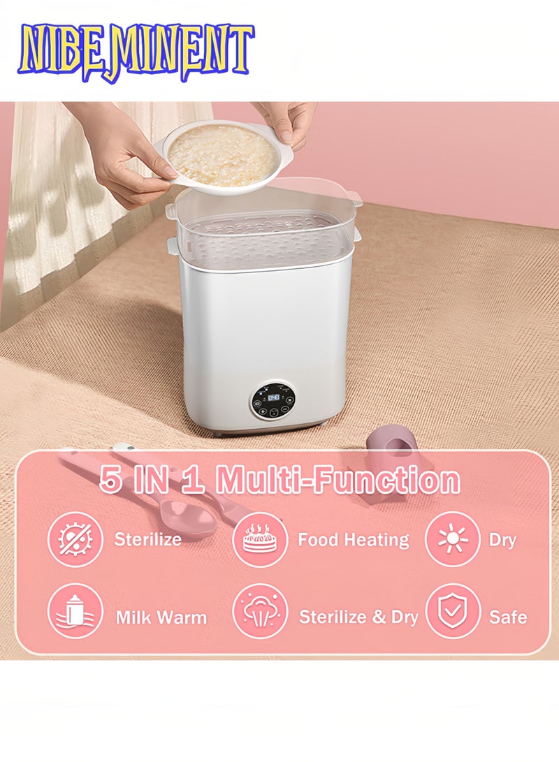 NIBEMINENT Baby Bottle Sterilizer and Dryer, 5-in-1 Large Capacity Bottle Sanitizer and Dryer, 2 Layers Compact Baby Bottle Electric Steam Sterilizer and Dryer for Baby Bottles, Pacifiers, Pump Parts - Image 2