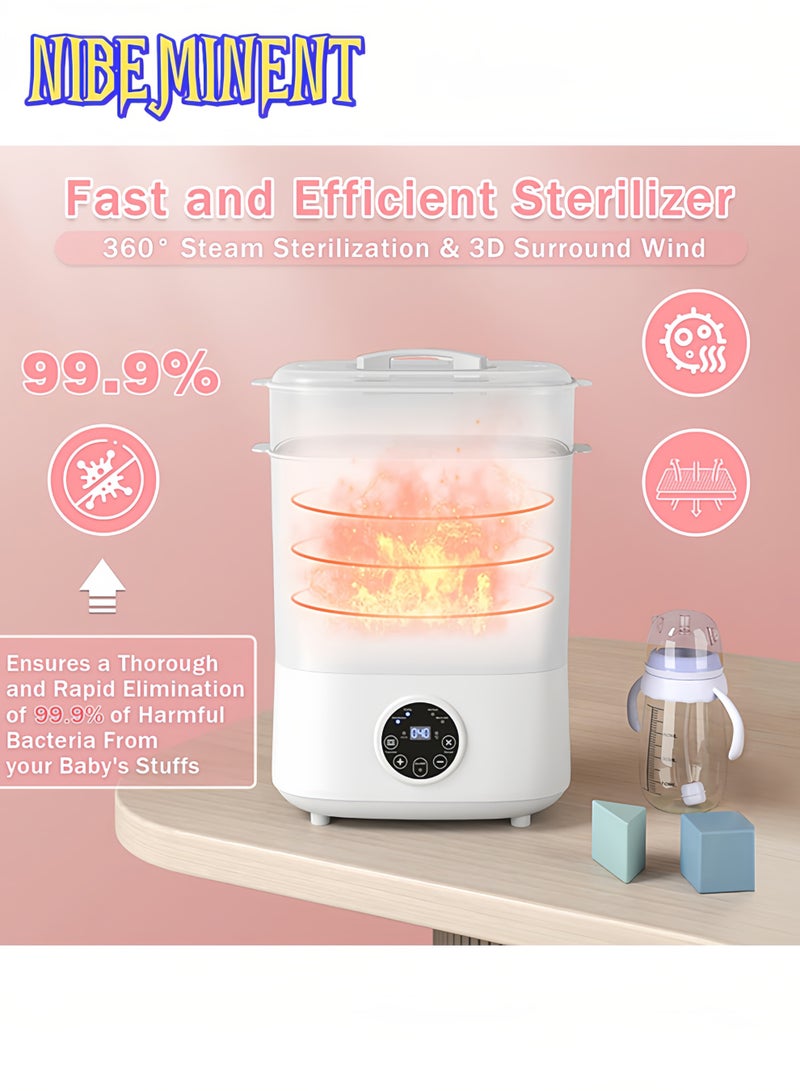 NIBEMINENT Baby Bottle Sterilizer and Dryer, 5-in-1 Large Capacity Bottle Sanitizer and Dryer, 2 Layers Compact Baby Bottle Electric Steam Sterilizer and Dryer for Baby Bottles, Pacifiers, Pump Parts - Image 3
