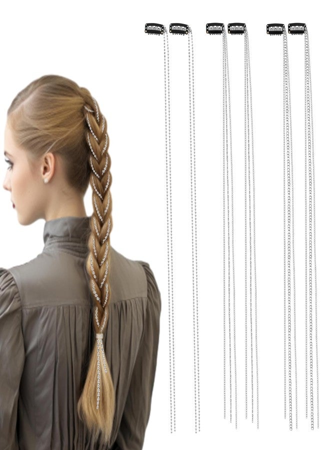 CHIROGRAPHY 6Pcs Premium Rhinestones Hair Chains Hair Clip Crystal Hair Extension Bling Long Tassel Headwear Sparkly Silver Hair Accessories for Women Girls Bride Braids Wedding Party Daily Decorative - Image 1