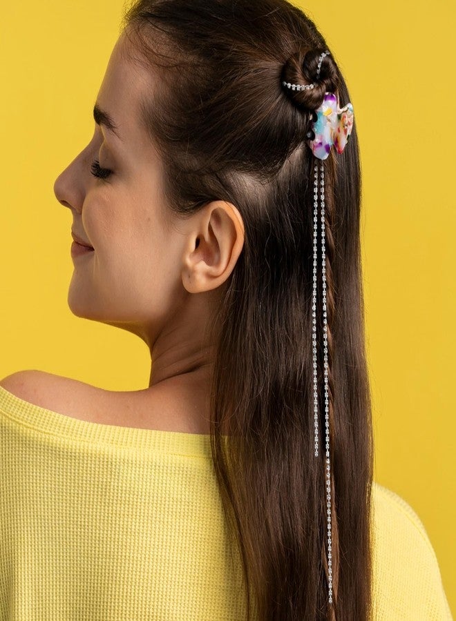 CHIROGRAPHY 6Pcs Premium Rhinestones Hair Chains Hair Clip Crystal Hair Extension Bling Long Tassel Headwear Sparkly Silver Hair Accessories for Women Girls Bride Braids Wedding Party Daily Decorative - Image 5