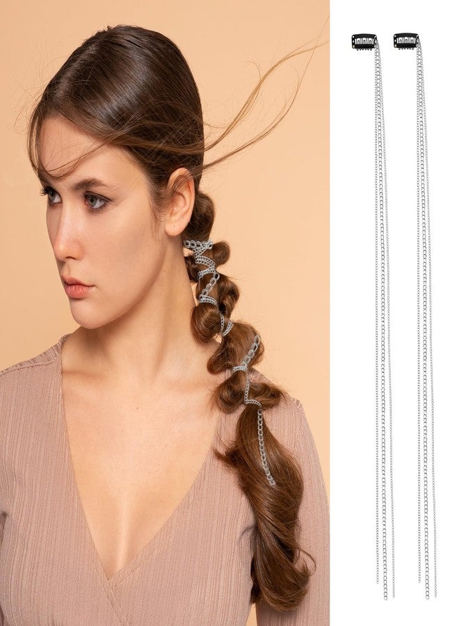 CHIROGRAPHY 6Pcs Premium Rhinestones Hair Chains Hair Clip Crystal Hair Extension Bling Long Tassel Headwear Sparkly Silver Hair Accessories for Women Girls Bride Braids Wedding Party Daily Decorative - Image 4