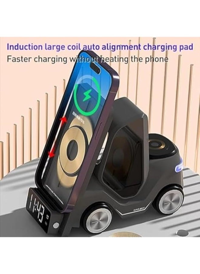 JAJEEK 5 in 1 Wireless Charging Station Desktop Wireless Fast Charging Stand for Mobile Phone/Headset/Watch Charging with Bright Lights Multi-Function Alarm Clock - Image 2