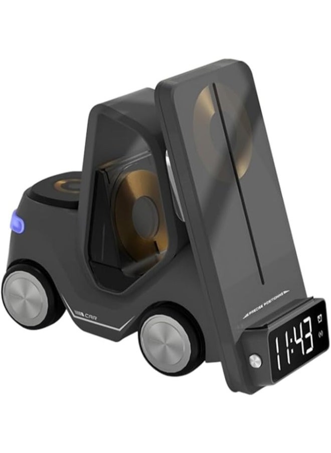 JAJEEK 5 in 1 Wireless Charging Station Desktop Wireless Fast Charging Stand for Mobile Phone/Headset/Watch Charging with Bright Lights Multi-Function Alarm Clock - Image 1