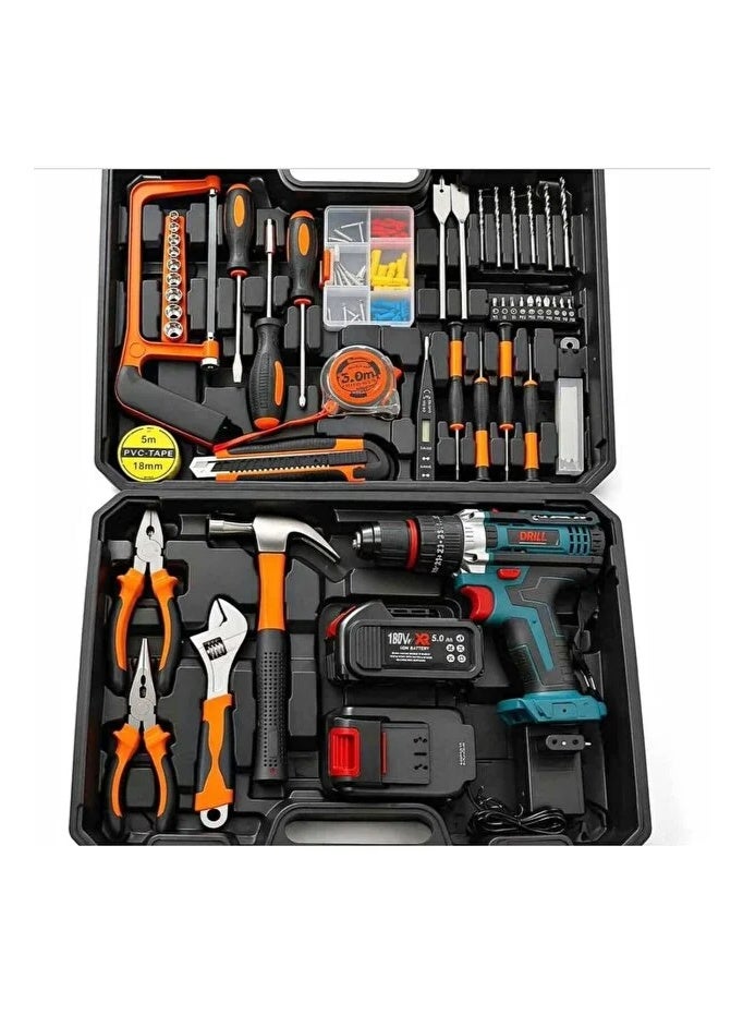 Power Tools Combo Kit Tool Set With 107pcs Accessories Toolbox And Cordless Drill Set with 2 batteries For Home