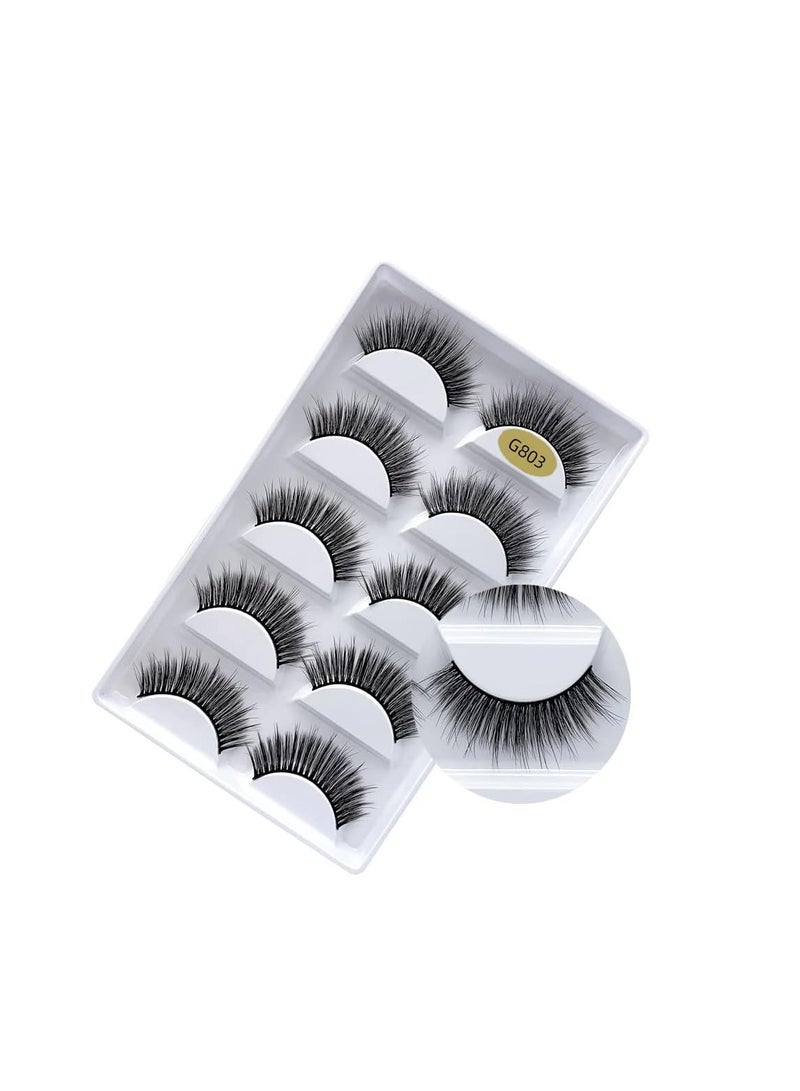 ORiTi False Eyelashes, 5 Pairs 3D Natural Fluffy false Lashes, Hand-made Dramatic Thick Crossed Cluster false Eye Lashes,Reusable Soft Long Lashes Pack for Makeup (G803) - Image 2