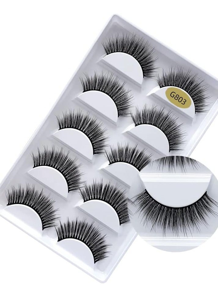 ORiTi False Eyelashes, 5 Pairs 3D Natural Fluffy false Lashes, Hand-made Dramatic Thick Crossed Cluster false Eye Lashes,Reusable Soft Long Lashes Pack for Makeup (G803) - Image 1