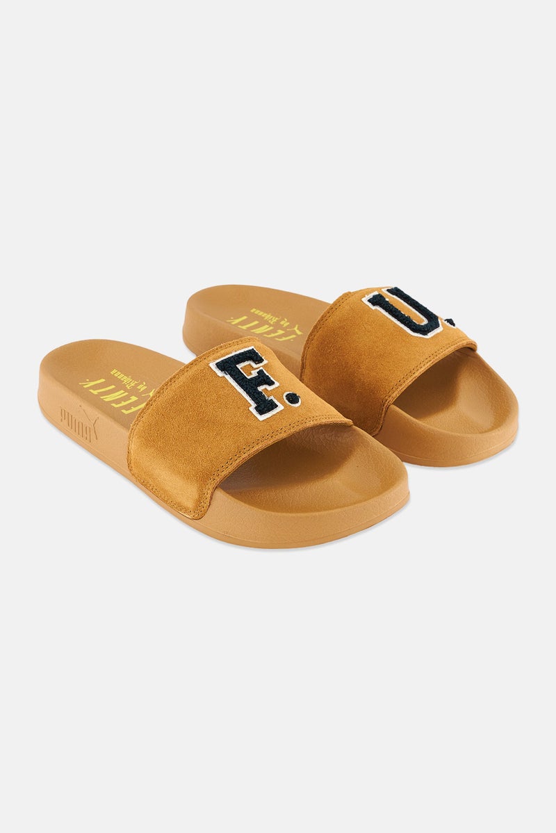PUMA Kid Girl X Fenty Leadcat Fenty Slides Slippers, Golden Brown and Scarab - Image 1
