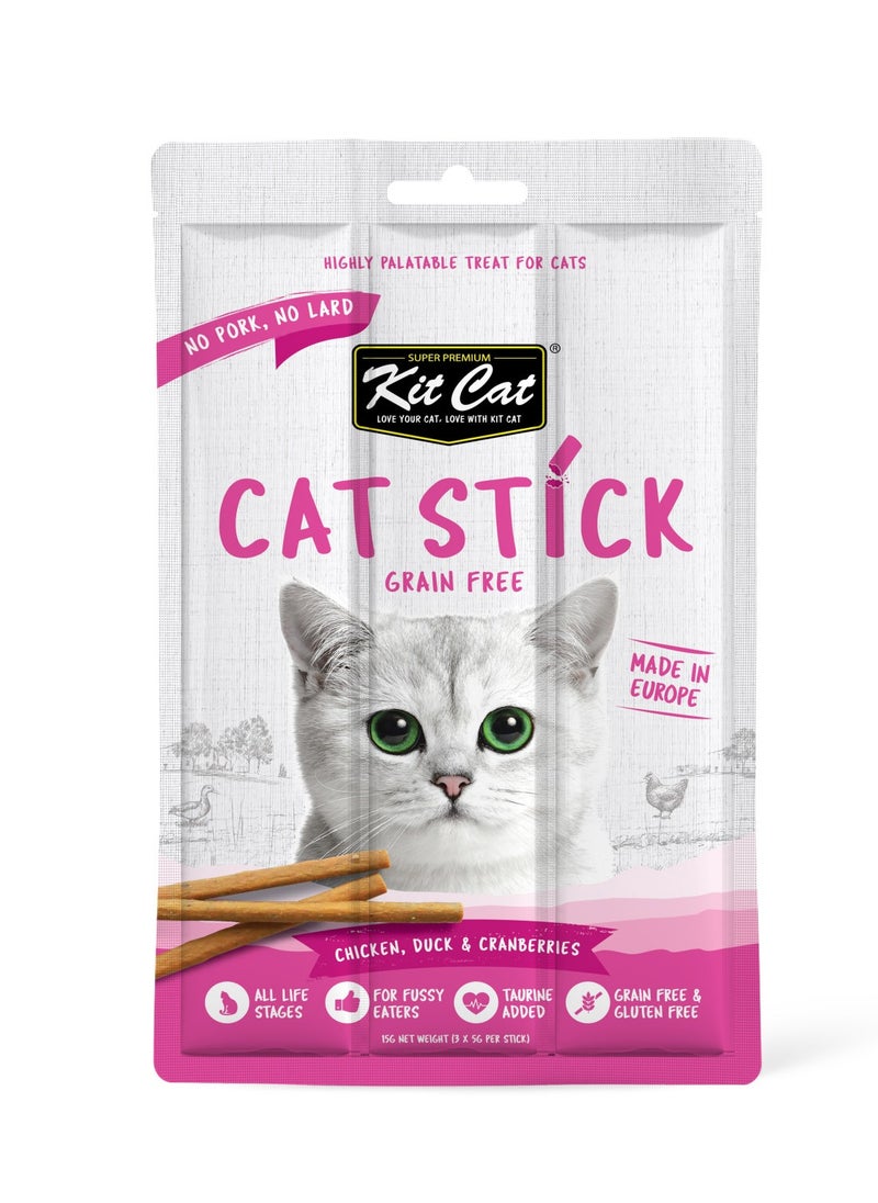 Kit Cat Grain Free Cat Stick Chicken Duck And Cranberries 15g 