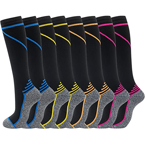 fenglaoda 8 Pairs Compression Socks for Men & Women 20-30 mmHg Knee High Nurse Pregnant Running Medical and Travel Athletic(L/XL,Multi02) - Image 1