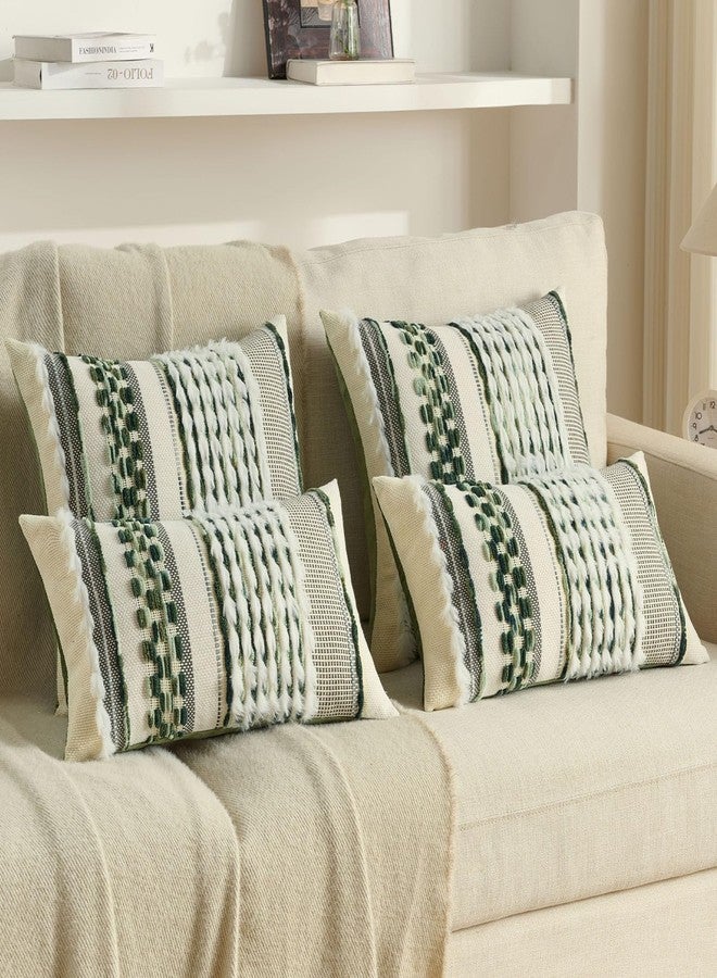 FUTEI Green Accent Throw Pillow Covers Set of 2, 18x18 Inch Plush Tufted Striped Textured Decorative Cushion Cases for Farmhouse Boho Couch Decor - Image 5